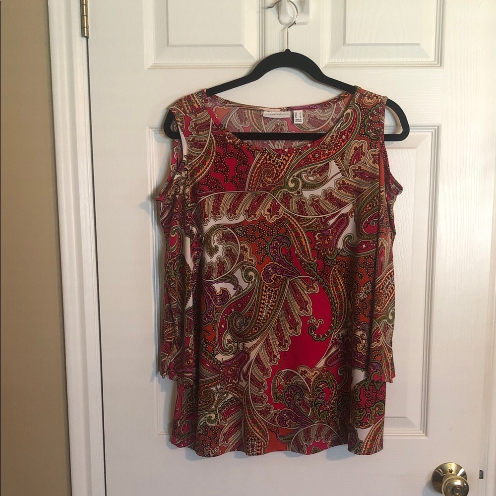 Susan Graver Red and Brown Paisley Blouse